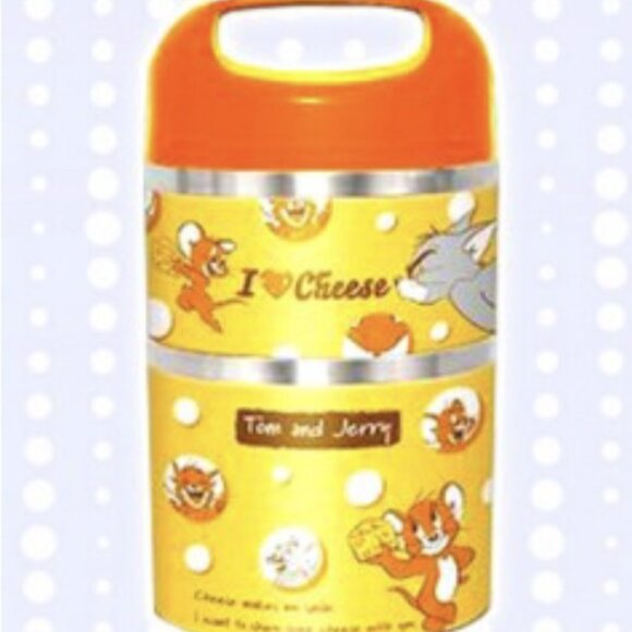 New Tom and Jerry Stainless Steel 2 Layers Thermal Lunch Box Japan Yellow - Picture 1 of 4